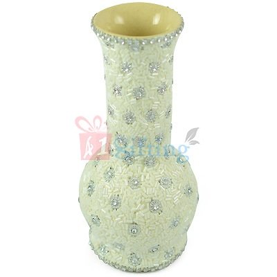 Beautifully Crafted Diamond Studded Flower Pot in White