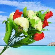 Red Rose Buds and White Rose Decorative Plant