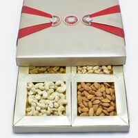 Exclusive Deisgned Red Ribbon Dry fruit box of 4 Type of Nuts
