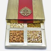 Metal Finish 4 Types of Nuts Premium Gift Dryfruit Box