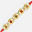 Five Golden Small Coins Studded Diamond Rakhi