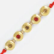 Five Golden Small Coins Studded Diamond Rakhi