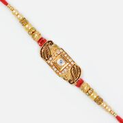 Square Shape Studded Diamond Golden Pearl Rakhi