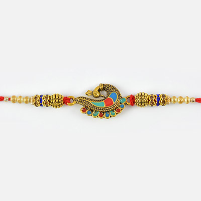 Meenakari Work Peacock with Golden and Metallic Beads 