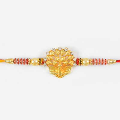 Glorious Golden Peacock Studded Diamonds Rakhi