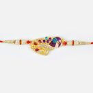 Princely Peacock Designer Golden Base Designer Beaded Rakhi