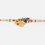 Princely Peacock Designer Golden Base Designer Beaded Rakhi