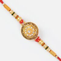 Circular Shape Studded diamond Meena Work Rakhi