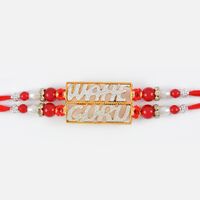Red and White Colored WAHE GURU Sikh Rakhi