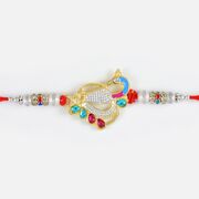 Awesome Peacock Designer Golden Base Fancy Kundan Rakhi
