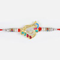 Awesome Peacock Designer Golden Base Fancy Kundan Rakhi