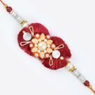 Soft Maroon Satin Base Floral Designer Diamonds and Beaded Rakhi