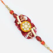Fabulous Maroon Special Satin Base Mauli and Beads Designer Rakhi