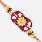 Maroon Special Satin Base Mauli and Beads Designer Rakhi