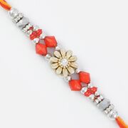 Flower Design Central Colorful and Silver Beads Rakhi