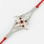 Diamond Studded On Red Circular Base Jewel Rakhi