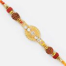 Stylish Golden Diamond Work Rudraksh Special Mauli Rakhi