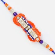 Eye Catching Work of Centered Diamonds and Orange Blue Beads Diamond Rakhi