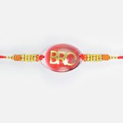 Bro Written Red Base Rakhi with Beads and Jewels in It Amazing Looking Brother Designer Rakhi