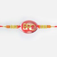 Bro Written Red Base Rakhi with Beads and Jewels in It Amazing Looking Brother Designer Rakhi