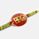 Bro Written Red Base Rakhi with Beads and Jewels in It Amazing Looking Brother Designer Rakhi