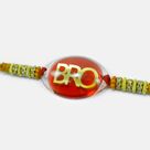 Bro Written Red Base Rakhi with Beads and Jewels in It Amazing Looking Brother Designer Rakhi