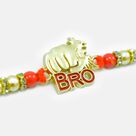 Multi Color Pearl Design Bro Written Hand Punch Stylish Rakhi for Brother