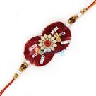 Soft Maroon Satin Base Floral Designer Diamonds and Beaded Rakhi