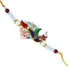 Peacock Designer Zari Work Rakhi with Pearls and Beads