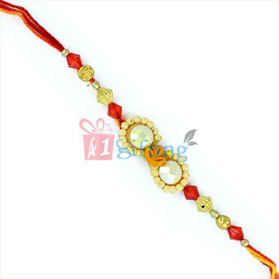 Authentic Golden and Glass Beads Rakhi for Brother in Moli Dori