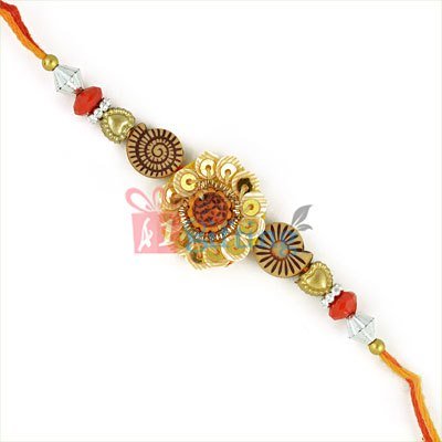 Refulgent Multi Designer n Colorful Beads Rakhi with Zari and Rudraksh