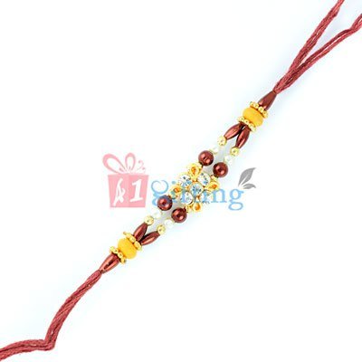 Golden Diamond Floral Designer Rakhi with Pearl and Beads