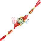 Glass Patio Diamond Centered Sakarpara Designer Beaded Rakhi