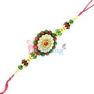 Golden, Diamond and Color Beaded Orbit Center Bead Rakhi