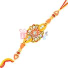 Yellow Red Designer Rakhi with American Diamond Stones