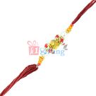 Double Red Diamonds Ring with Golden and Silver Designer Beads Rakhi