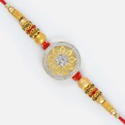 Central Studded Diamond on Golden Leaves with Pearl 