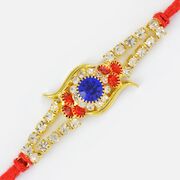 Central Studded Blue Rubby Rakhi with Diamonds