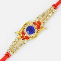 Central Studded Blue Rubby Rakhi with Diamonds
