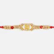Silver Base Golden Ganesh Multi Diamonds Rakhi
