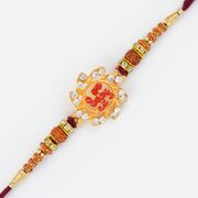 Floral Shape Red Swastik Rudraksh Rakhi
