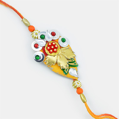 Grandiose Leafy Pattern and Multi-type Beads Fancy Mauli Rakhi