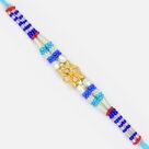 Beautiful Golden Flower Diamond Blue Color Fancy Rakhi