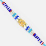 Beautiful Golden Flower Diamond Blue Color Fancy Rakhi
