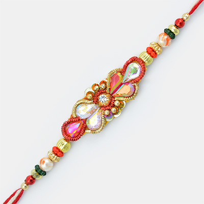 Zardozi Wrapped Color Stones Fancy Designer Beads Rakhi