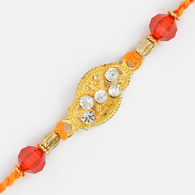 Graceful Golden Awesome Looking Rakhi with Beads and Diamonds