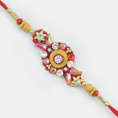 Moli String Golden and Colored Beads Fancy Rakhi with Diamonds