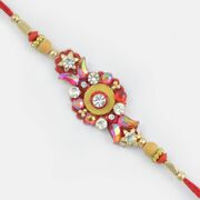 Moli String Golden and Colored Beads Fancy Rakhi with Diamonds