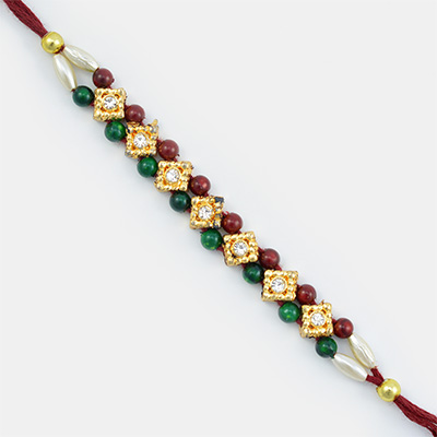 String of Love- Designer Rakhi Golden Diamond and Beads