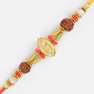 Rudraksh Special Fancy Rakhi in Golden Base and Diamonds